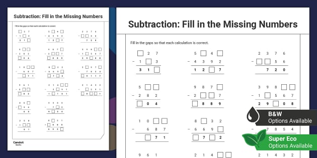 subtraction-fill-in-the-missing-numbers-activity-sheet