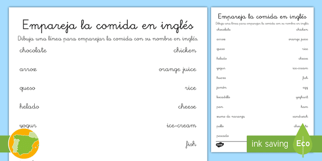 A1 Ficha de actividad: Crucigrama: La comida - Inglés - Inglés