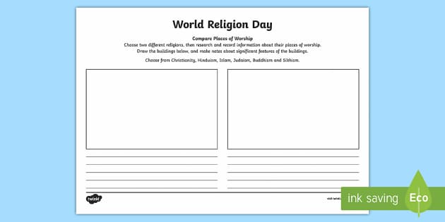 World Religion Day (15th Jan) Compare Places of Worship Worksheet
