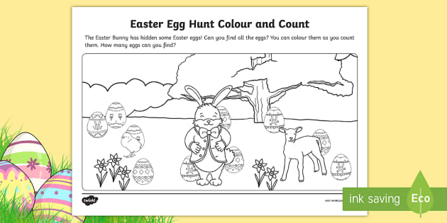 easter egg hunt color and count worksheet teacher made