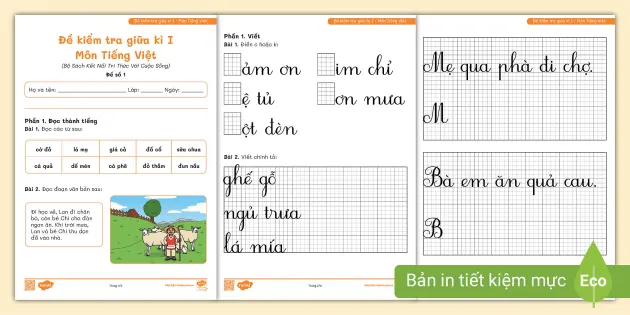 Đề Kiểm Tra Giữa Kì I số 1 - Môn Tiếng Việt Lớp 1 - Bộ Sách Kết ...