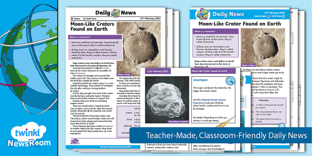 Daily NewsRoom Pack - Moon-Like Crater Found on Earth - KS2 Reading