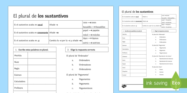 Spanish Grammar: Singular and Plural Activity Sheet - Twinkl