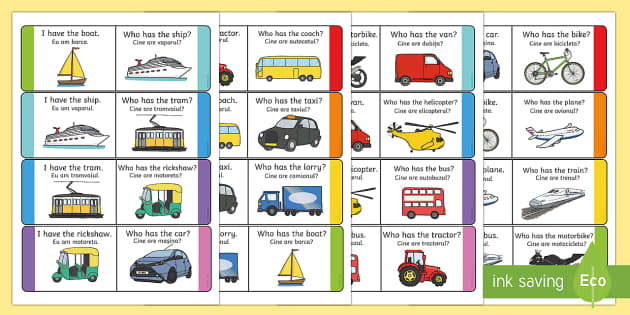 Transport Loop Cards English/Romanian (teacher made)