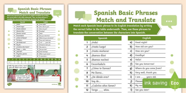👉 Spanish Basic Phrases Match And Translate Twinkl 