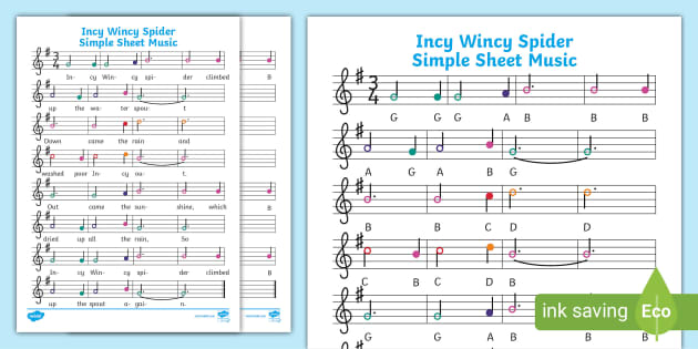 👉 Incy Wincy Spider Simple Sheet Music (teacher made)