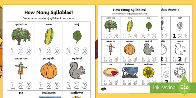 How Many Syllables? | Autumn Counting Syllables Worksheet