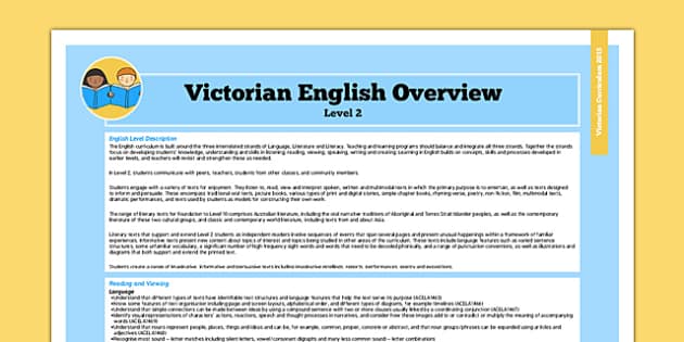 FREE! - AusVELs Victorian Curriculum Level 2 English Overview - Australia