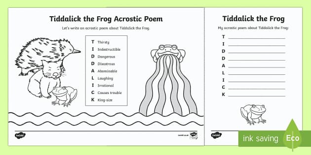 Tiddalick the Frog Acrostic Poem Writing - Australian Aboriginal