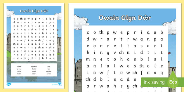 Owain Glyn Dŵr Word Search (teacher made)