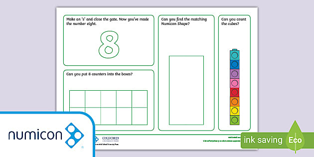 All About Number 8 Activity Mat with Numicon Shapes - Twinkl