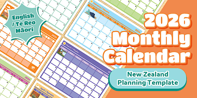 2026 Monthly Calendar for New Zealand Planning Template English/Te Reo Māori