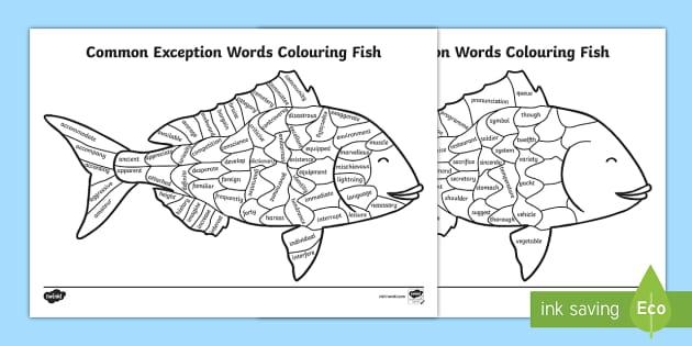 Year 5 and 6 Statutory Spelling Words Colouring Fish Worksheet