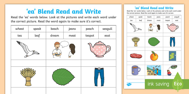 'ea' Read and Write Worksheet