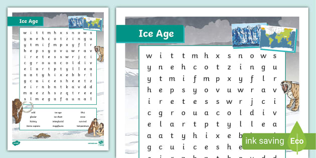 Ice Age Word Search Pre Historic Word Search (teacher made)