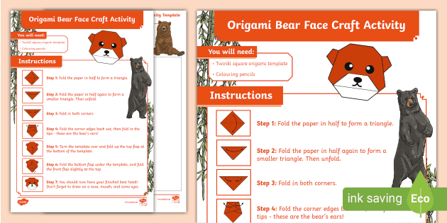 Origami Bear Face Craft  Origami For Beginners - Twinkl