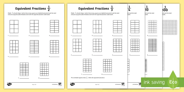 equivalent fractions worksheets elementary math resources