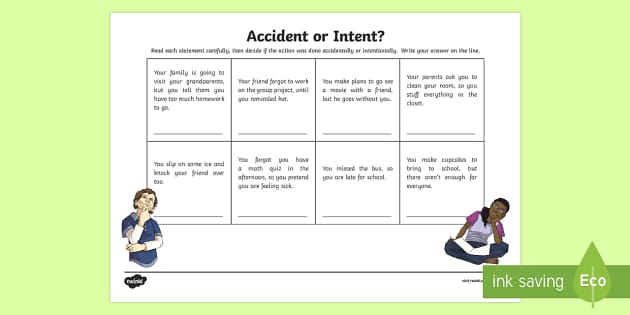 Accident or Intent? Worksheet / Worksheet (Teacher-Made)