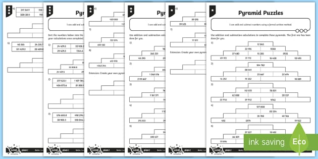 KS2 Maths Number Pyramid Puzzle Game - Worksheet