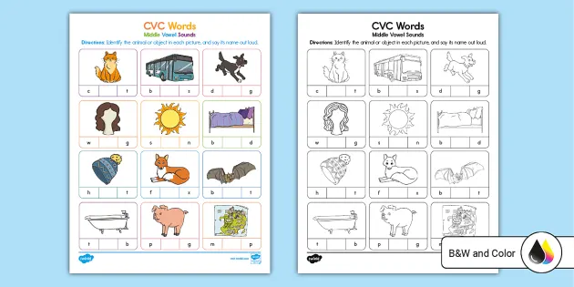 cvc words middle vowel sounds activity teacher made