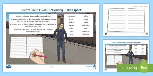 Transport Key Vocabulary Create Your Own Dictionary - Twinkl