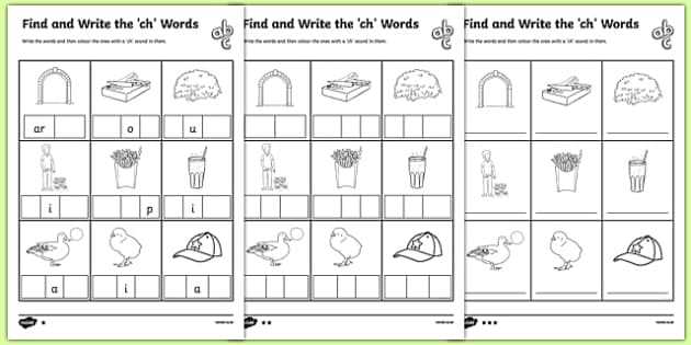 english reception worksheet Differentiated Find ch and the Words Worksheet Write