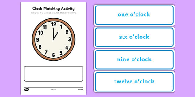 Clock Matching Activity Esl Telling The Time Resources