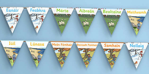 Months of the Year Display Bunting Gaeilge - Twinkl