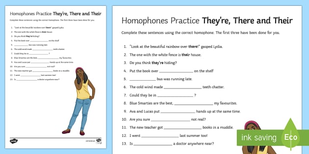KS3 Homophones Practice They're There Their Worksheet / Worksheet