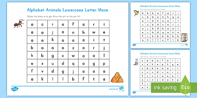 Alphabet Animals Mixed Uppercase and Lowercase Letter Maze Activities