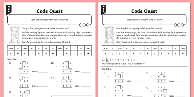 addition and subtraction three digit multiple missing numbers worksheet