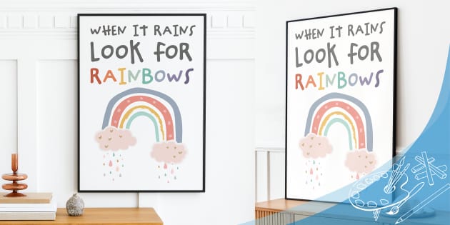 When It Rains Muted Rainbow-Themed Inspirational Poster