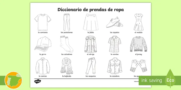 Ficha de actividad: Diccionario de prendas de ropa - Twinkl