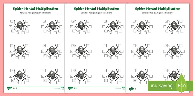 spider mental multiplication differentiated worksheets