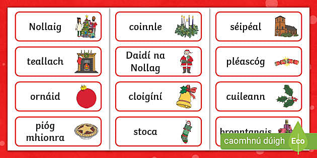 Christmas Aistear Word Cards Gaeilge (teacher made) - Twinkl