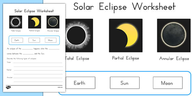 Solar Eclipse Worksheet - science, australia, space, sun, moon