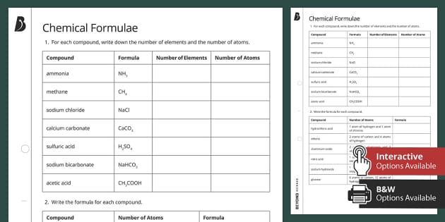 Chemical Formulas Worksheet | KS3 Chemistry | Beyond