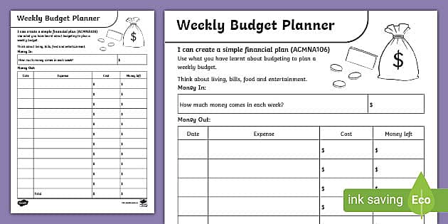 Budget Planner Worksheet - Primary Resources (teacher made)