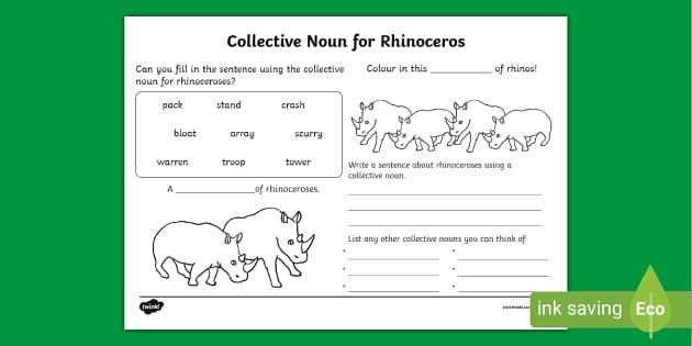 Collective Noun - Rhinos Worksheet (teacher made) - Twinkl