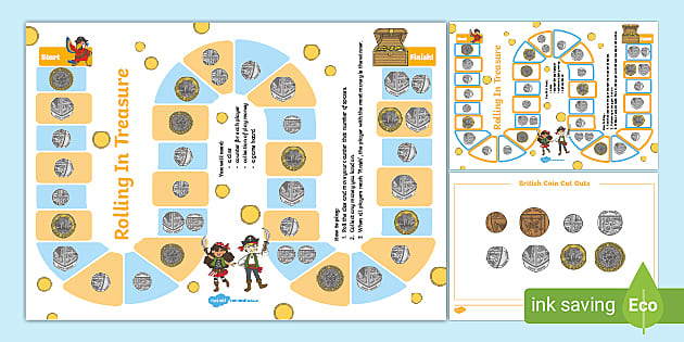 Rolling in Treasure UK Coins Board Game - Twinkl