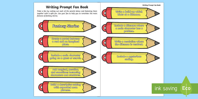 Pencil-Themed Fantasy Story Writing Prompt Fan - Twinkl