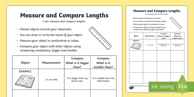 Measure and Compare Lengths Worksheet / Activity Sheet