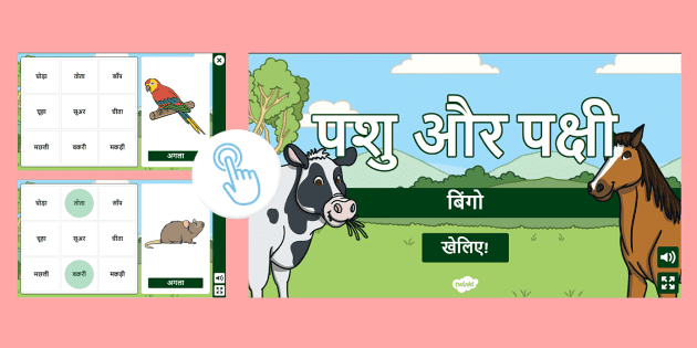 पशु और पक्षी/Animals and Birds Interactive Bingo Hindi Game