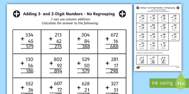 2 digit addition and subtraction without regrouping pdf