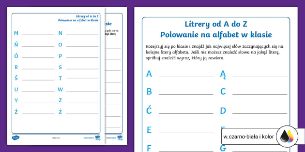 Sprawdzian Wiedzy Po 4 Klasie Z Polskiego - Polowanie na litery alfabetu w klasie | Znajdź i zapisz | Karta pracy
