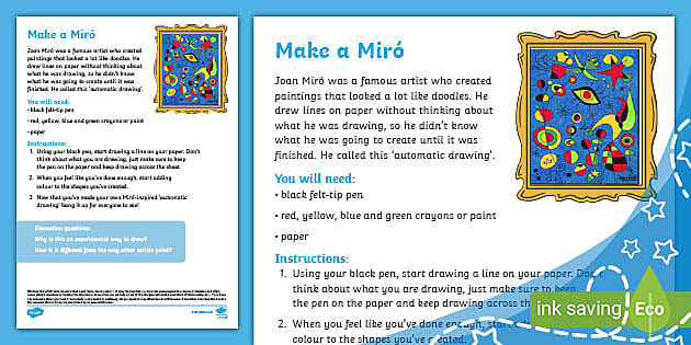 Joan Miro Portrait Game  Art lessons for kids, Learn art, Art lessons