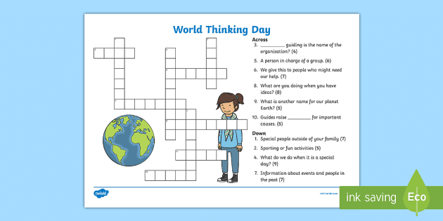 KS1 World Thinking Day Crossword (teacher made)