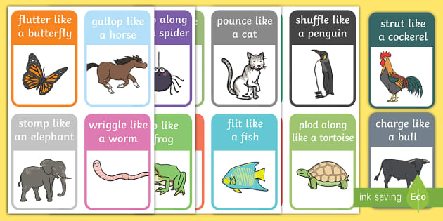 Animal Movement Cards - animal, movement, cards, waddle, plod