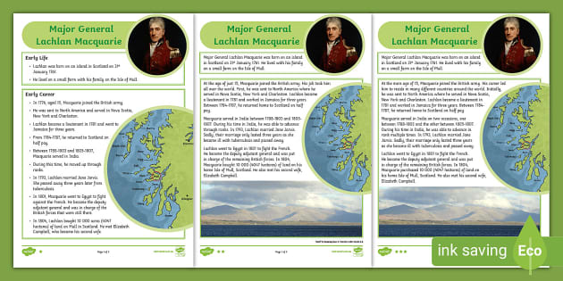 Major General Lachlan Macquarie Differentiated Fact Files