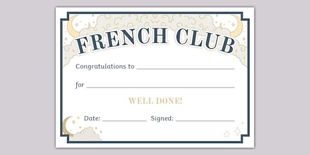 👉 Celestial-Themed French Club Certificate (teacher made)